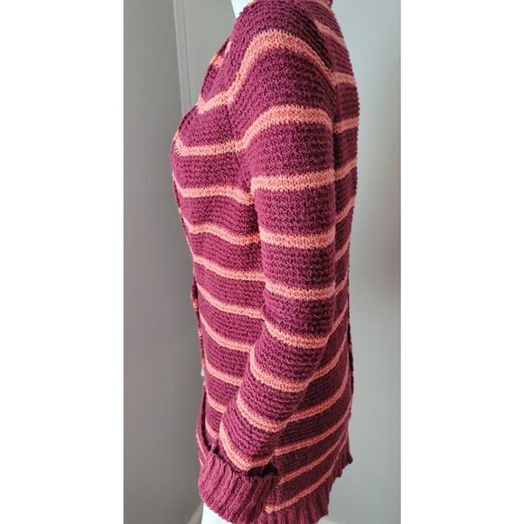 Free People Sz. XS Sweater Striped Cardigan Lightweight Big Button Pockets Long - Picture 2 of 16